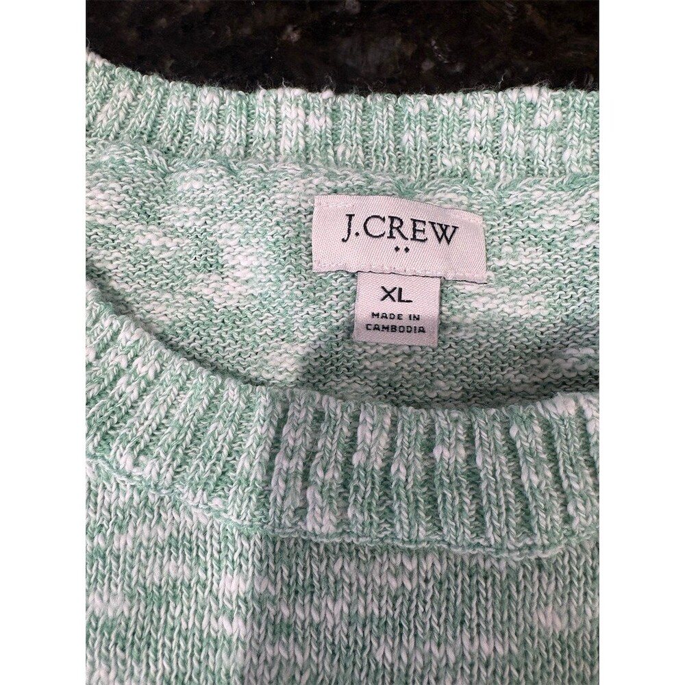 J.Crew Sweater Womens XL Green & White Marled Fisherman Knit Crew Neck - Picture 7 of 8